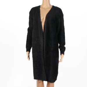 Suncoo Paris Gilet Gabriel Black Fuzzy Boucle Knit Long Cardigan Sweater